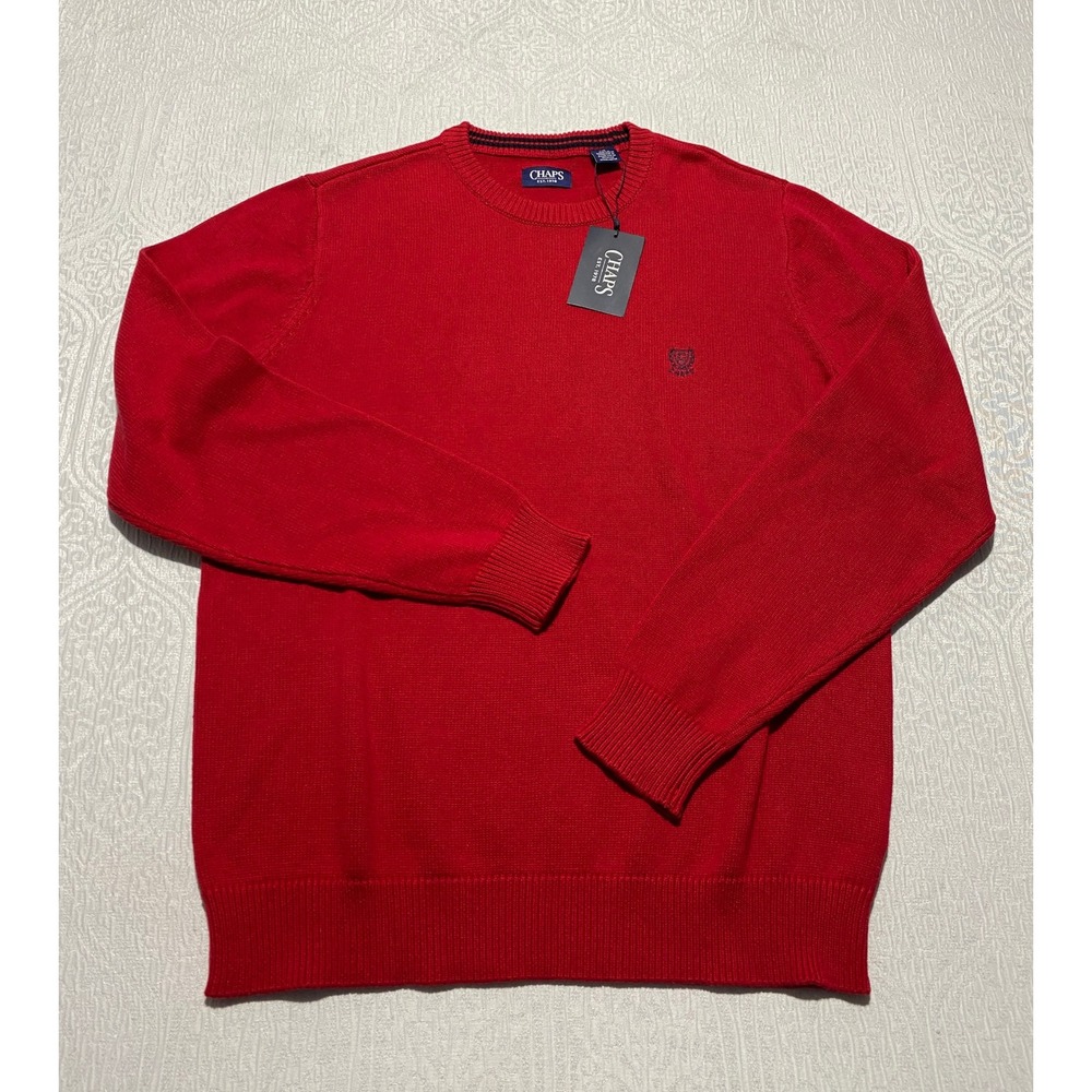 Chaps Sweater Mens Large L Crimson Red Classic Fit Crew Neck Solid Knit NWT